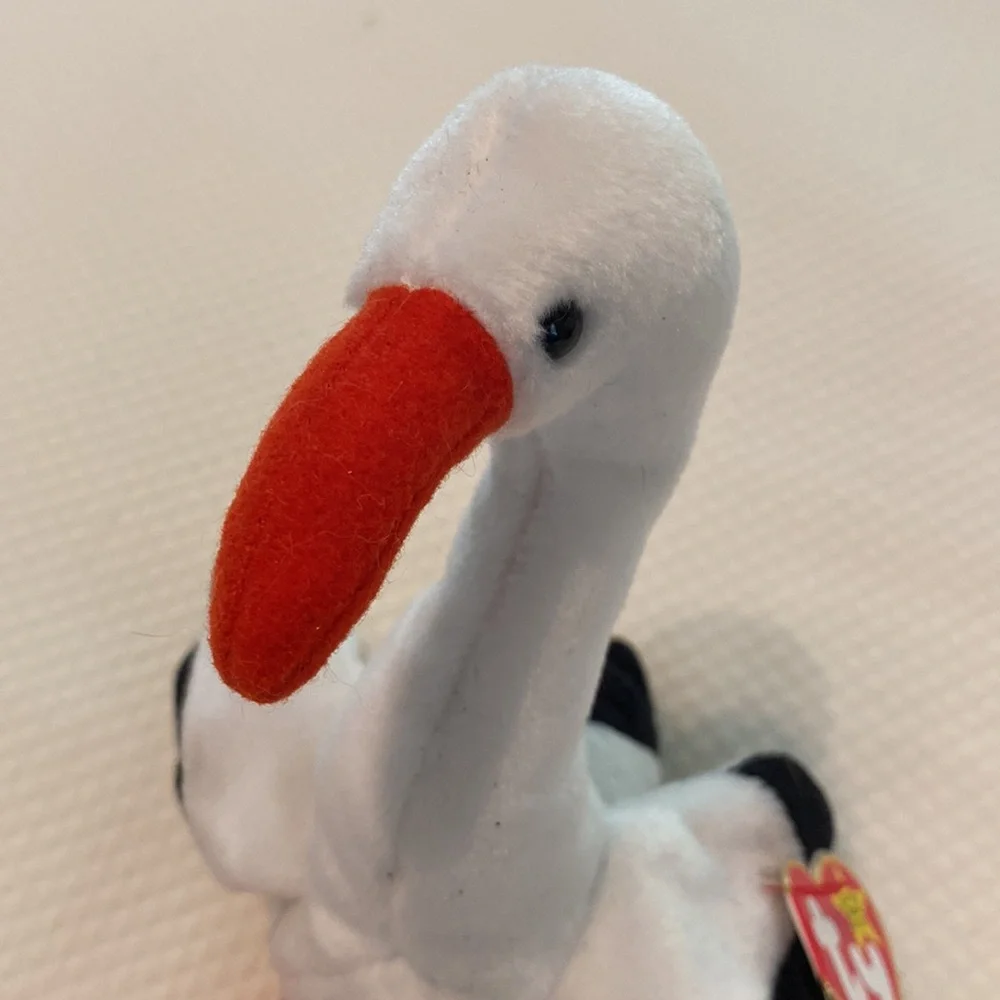 Ty Beanie Baby White Orange Legs Stilts Stork Bird Stuffed Animal Toy with Tag